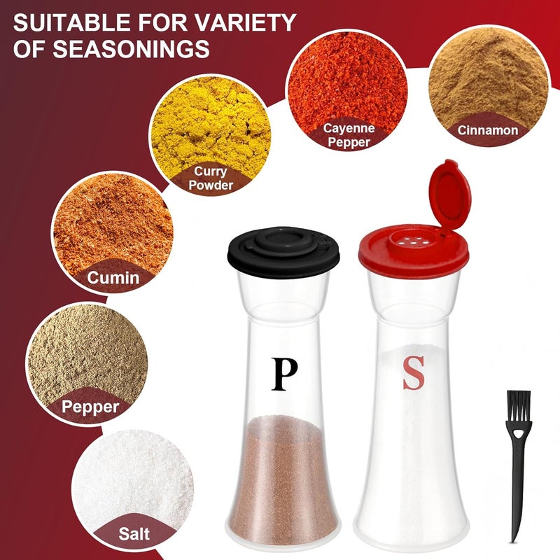 CEILUPY Set of 2 Clear Salt and Pepper Shakers, Plastic Spice Jars with Colorful Lids, Leakproof Moisture-Proof for Home Kitchen Restaurant, Camping, Travel, Picnic (Black Red) - Image 3